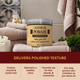 Bathroom shelf with OKAY pomade conveying grooming routine and tidy storage