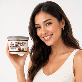 OKAY shea butter spoon scooping product to show portioning and easy application
