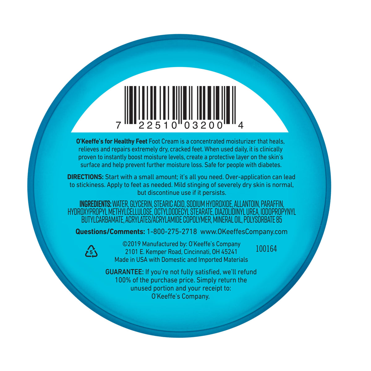 O'Keeffe's close-up label detail highlighting unscented and non-greasy formula