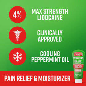 O'Keeffe's before and after hands from one use showing visible soothing benefit
