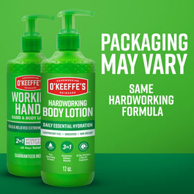 O'Keeffe's body lotion label close-up highlighting fragrance-free hypoallergenic formula