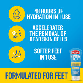 O'Keeffe's cream applied to foot to soften and exfoliate rough skin
