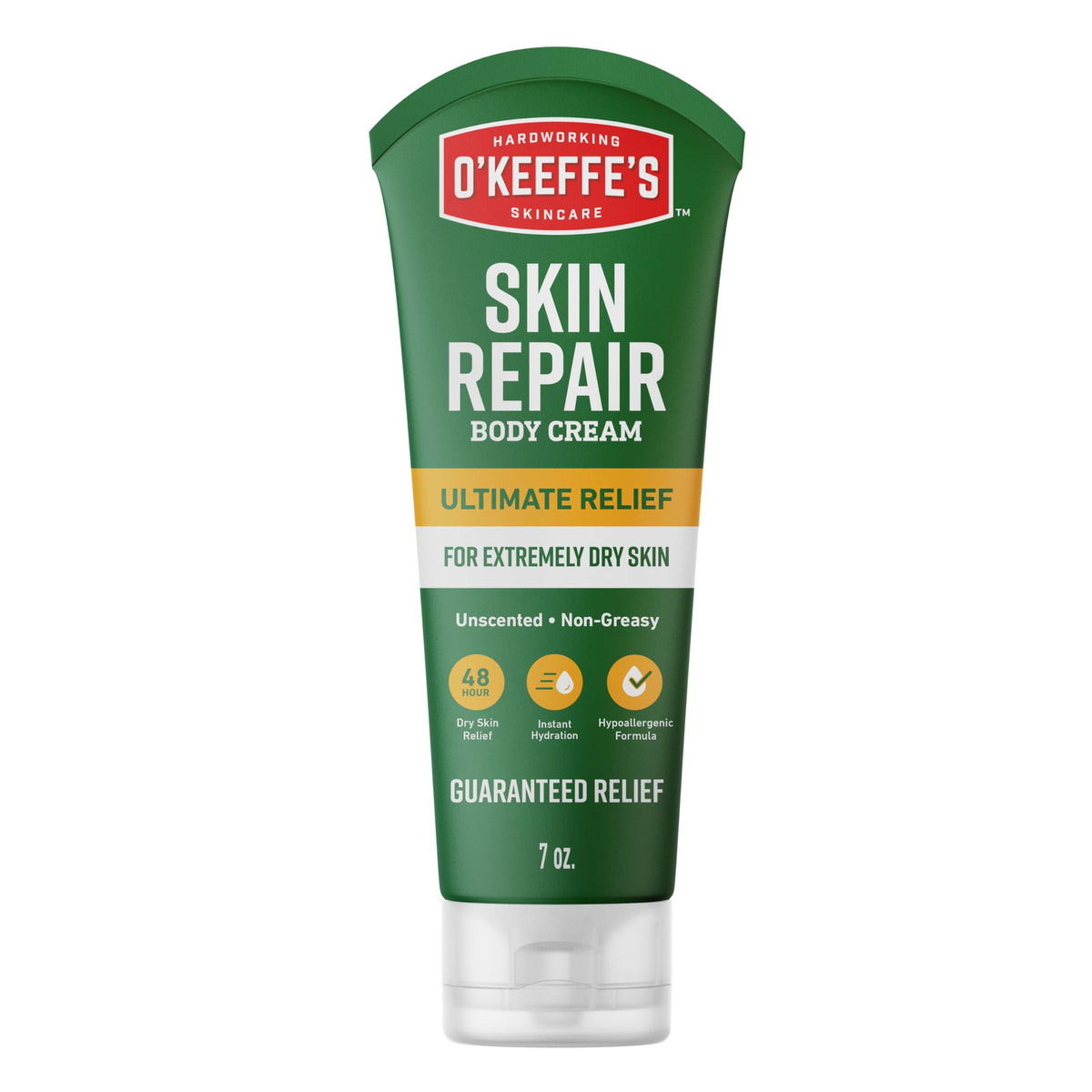 O'Keeffe's front packaging showing 7oz tube and benefits