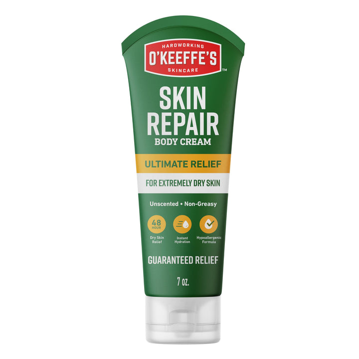 O'Keeffe's front packaging showing 7oz tube and benefits
