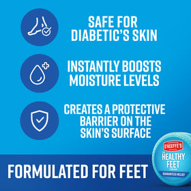 O'Keeffe's being applied to cracked heel emphasizing repair and hydration