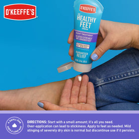 Applying O'Keeffe's Healthy Feet before bed to soften rough soles