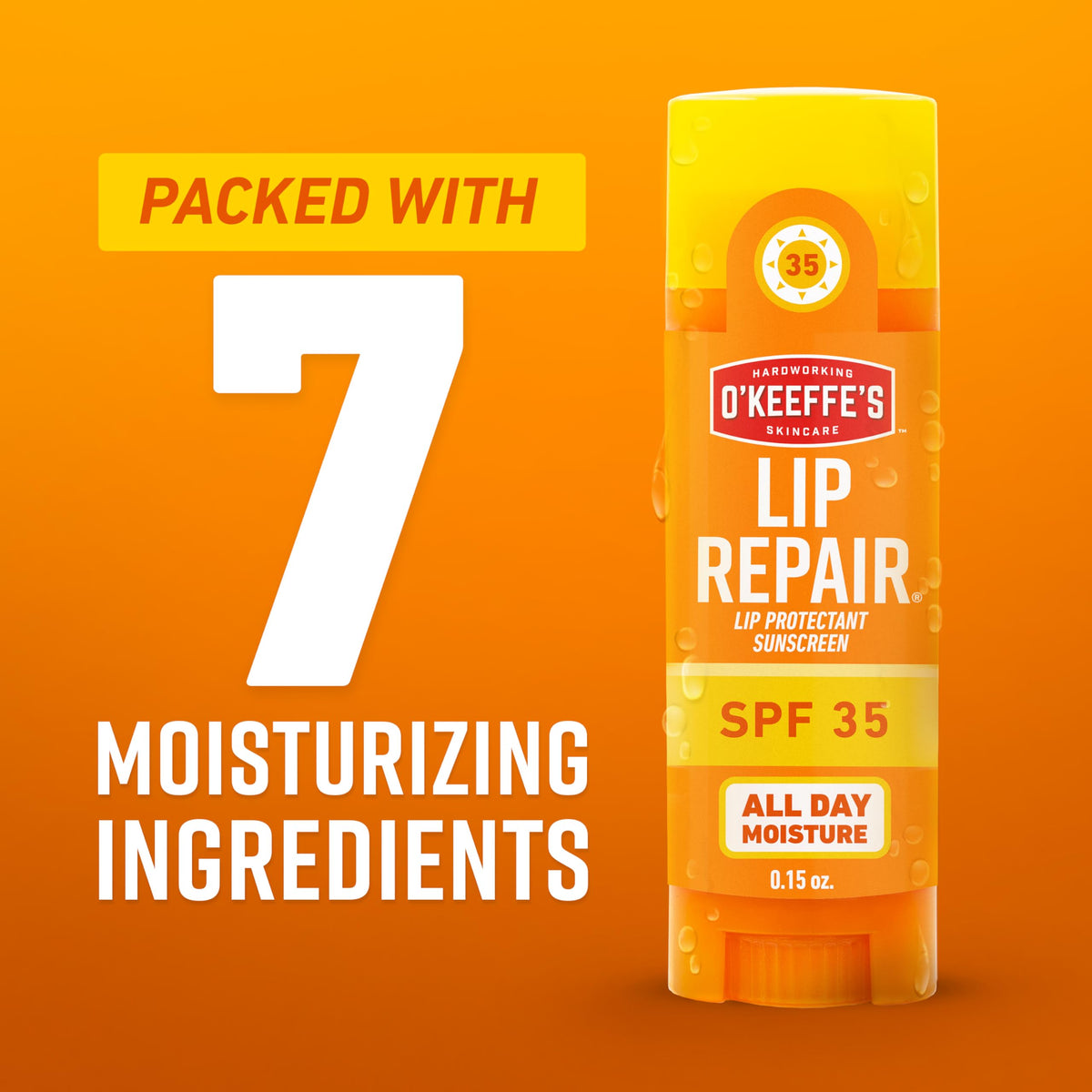 O'Keeffe's lip balm held in hand showing stick size for portability