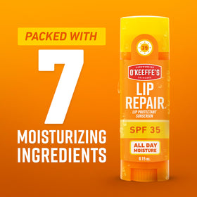 O'Keeffe's lip balm held in hand showing stick size for portability