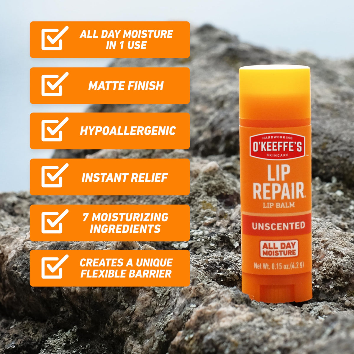 Person hiking using O'Keeffe's on lips for portable hydration