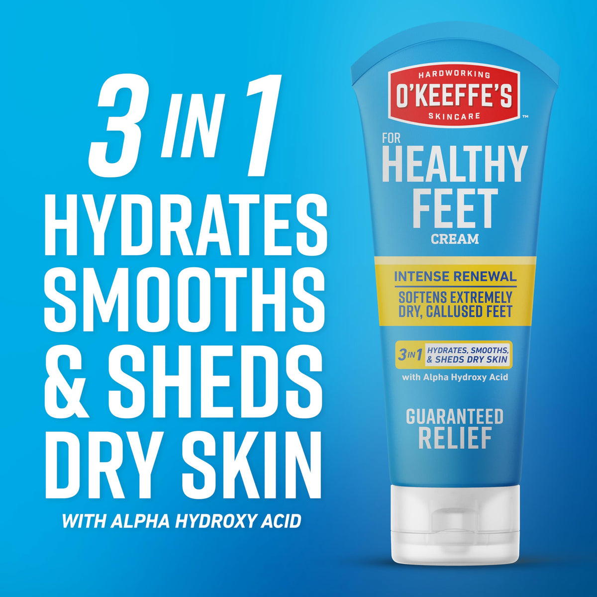 O'Keeffe's 3 oz tube beside coin for scale and travel-friendly benefit
