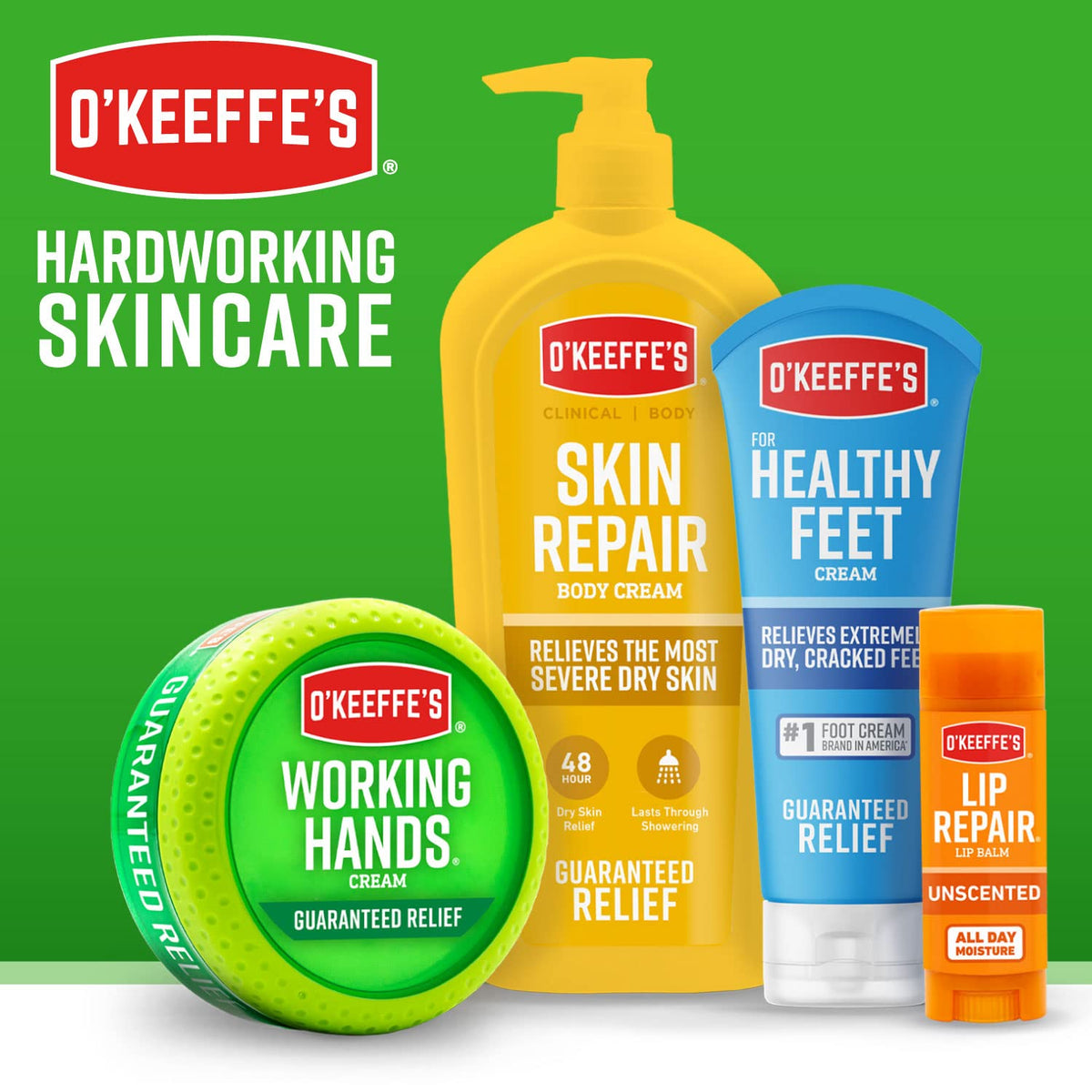 O'Keeffe's tube size comparison with a hand to show 7 ounce scale