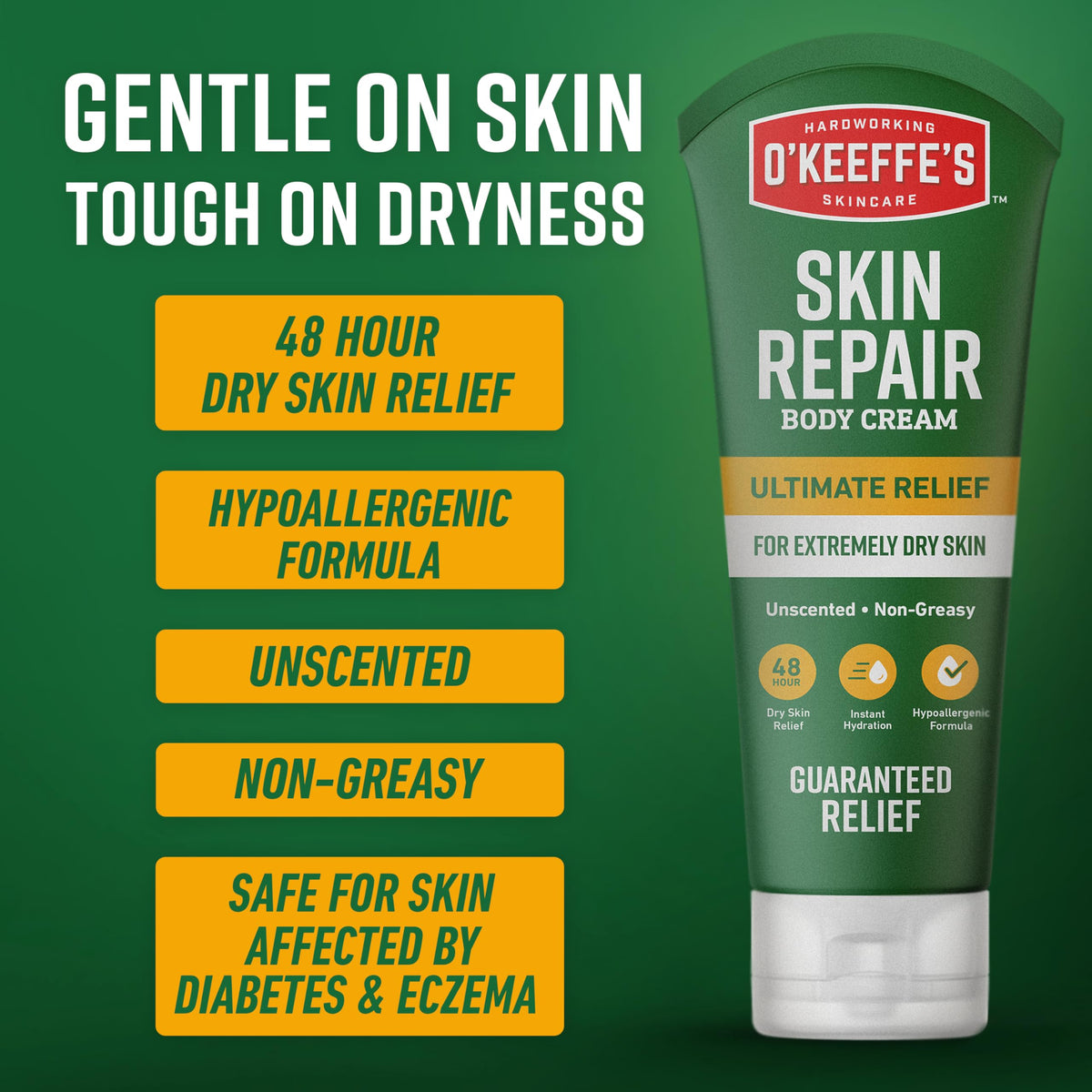 O'Keeffe's tube cap detail highlighting easy, controlled dispensing