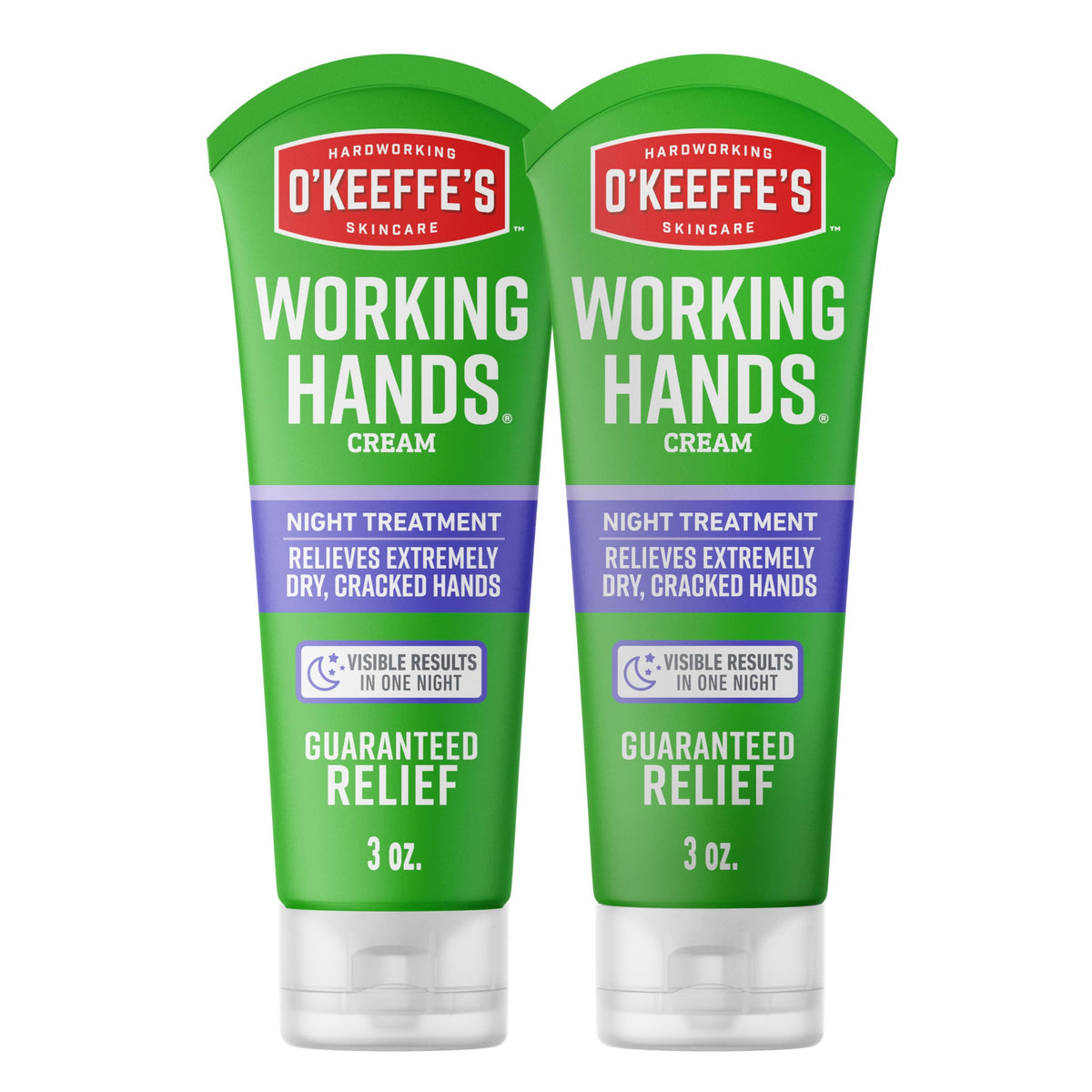 O'Keeffe's front packaging of two 3 oz tubes showing product benefits