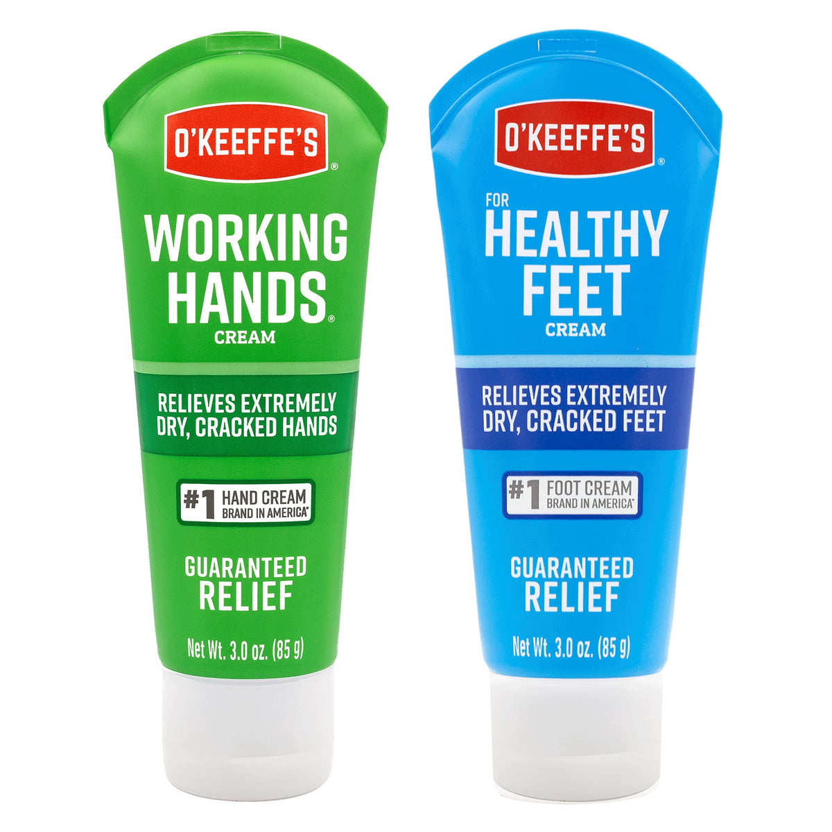 O'Keeffe's working hands front tube showing label and compact travel size benefit