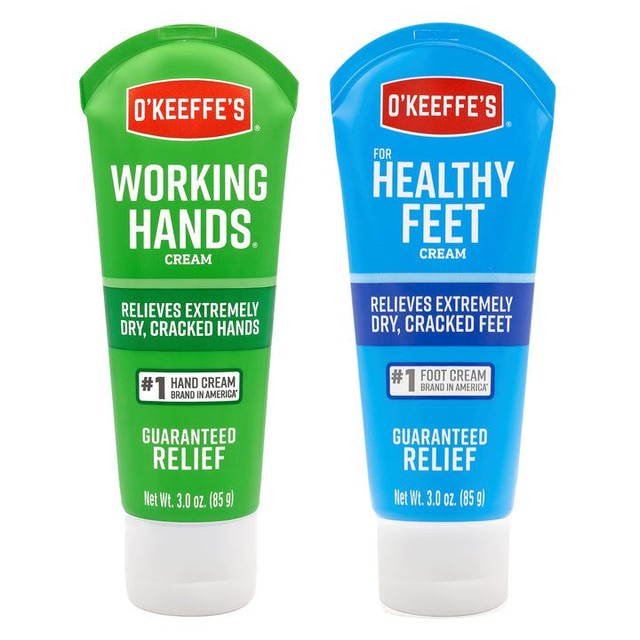 O'Keeffe's working hands front tube showing label and compact travel size benefit