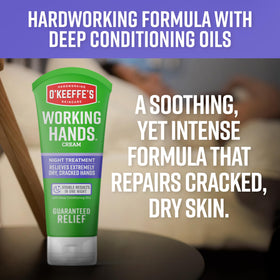 Applying O'Keeffe's hand cream to dry skin for overnight repair