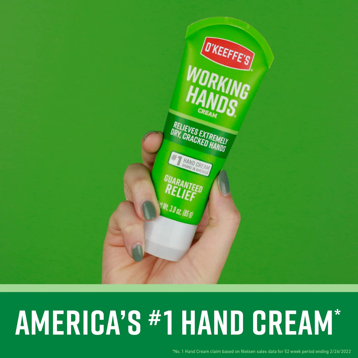 O'Keeffe's working hands texture closeup showing non-greasy cream that hydrates