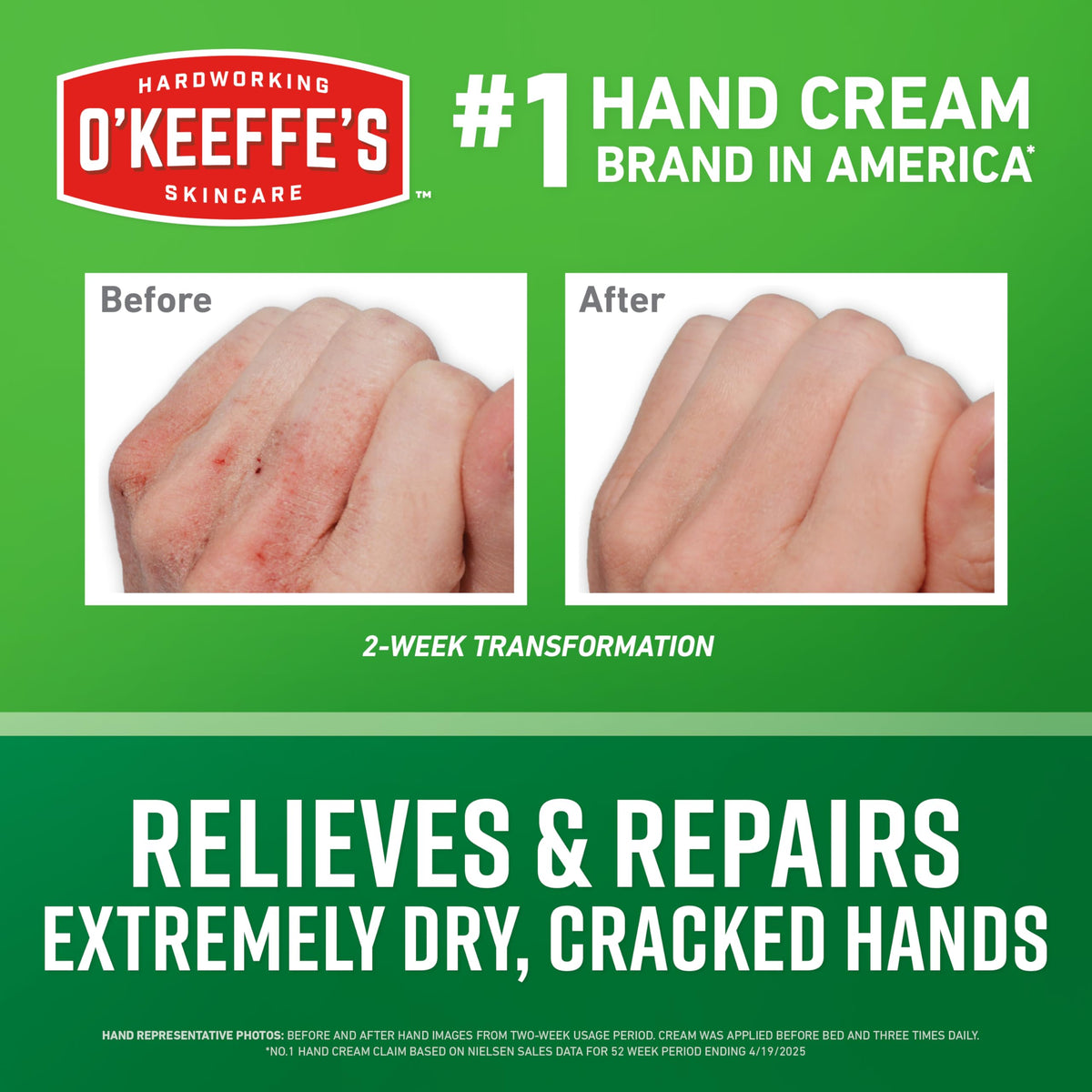 O'Keeffe's tube open with cream visible for easy, mess-free application