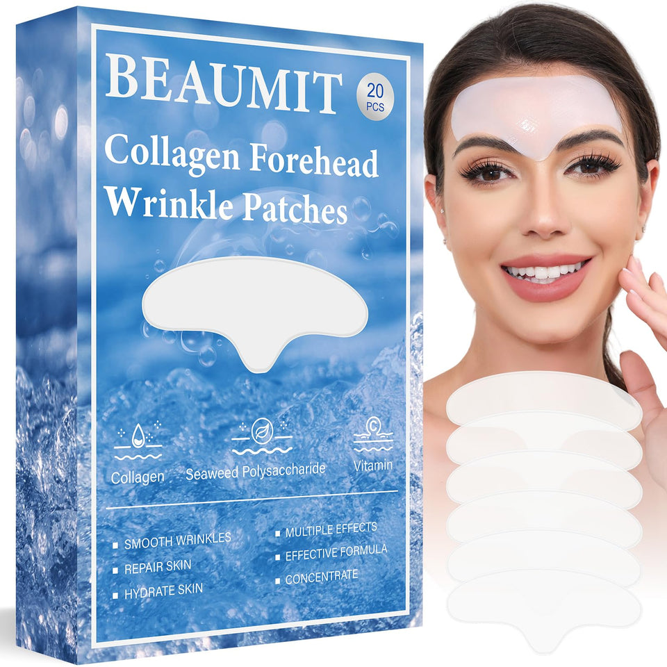 Okela front packaging showing 20-piece overnight forehead patch set and benefits