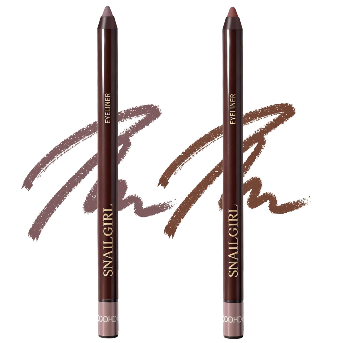 Okerker front packaging showing two plum and chocolate eyeliner pencils for long wear