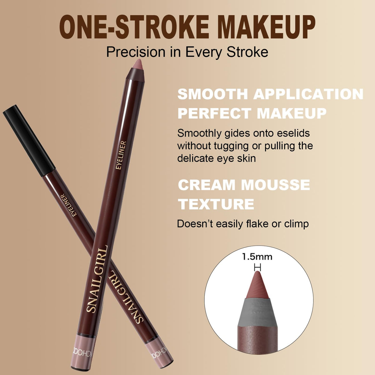 Okerker eyeliner next to a ruler showing pencil length and travel-friendly size