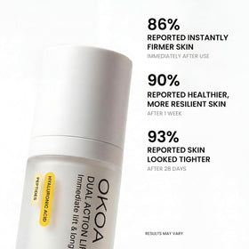 OKOA label close-up listing peptides and botanical extracts for ingredient clarity