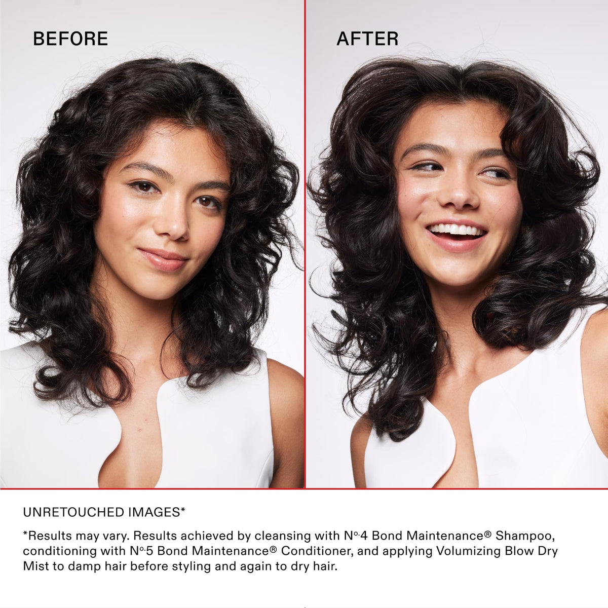 Olaplex before and after blow-dry demonstrating fuller, smoother hair