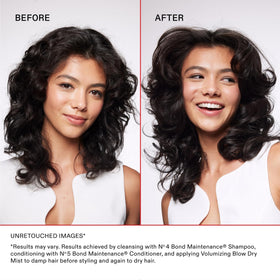 Olaplex before and after blow-dry demonstrating fuller, smoother hair