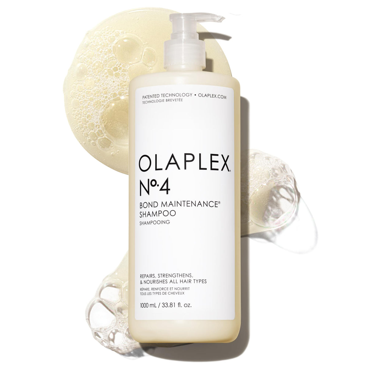 Olaplex front bottle showing full 1000ml size and brand benefits