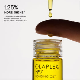 Olaplex N°7 oil on glossy hair strand to boost shine and heat protection