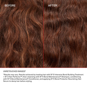 Hand applying Olaplex N°.0 to mid-lengths illustrating simple at-home use and priming benefit