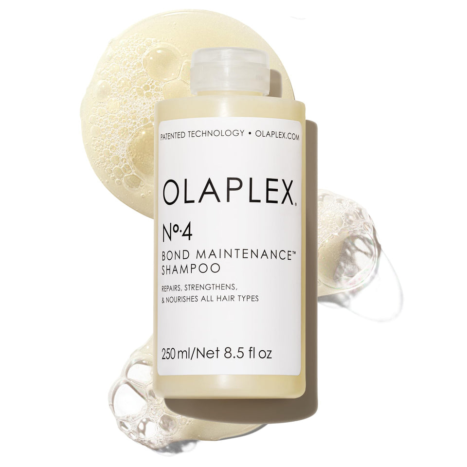 Olaplex Nº.4 front bottle showing label and size, clarifies product benefit