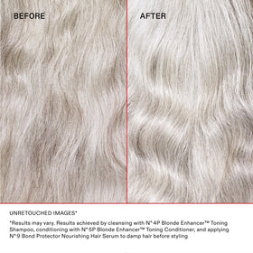 Applying Olaplex shampoo to wet hair demonstrating even toning and reduced brassiness