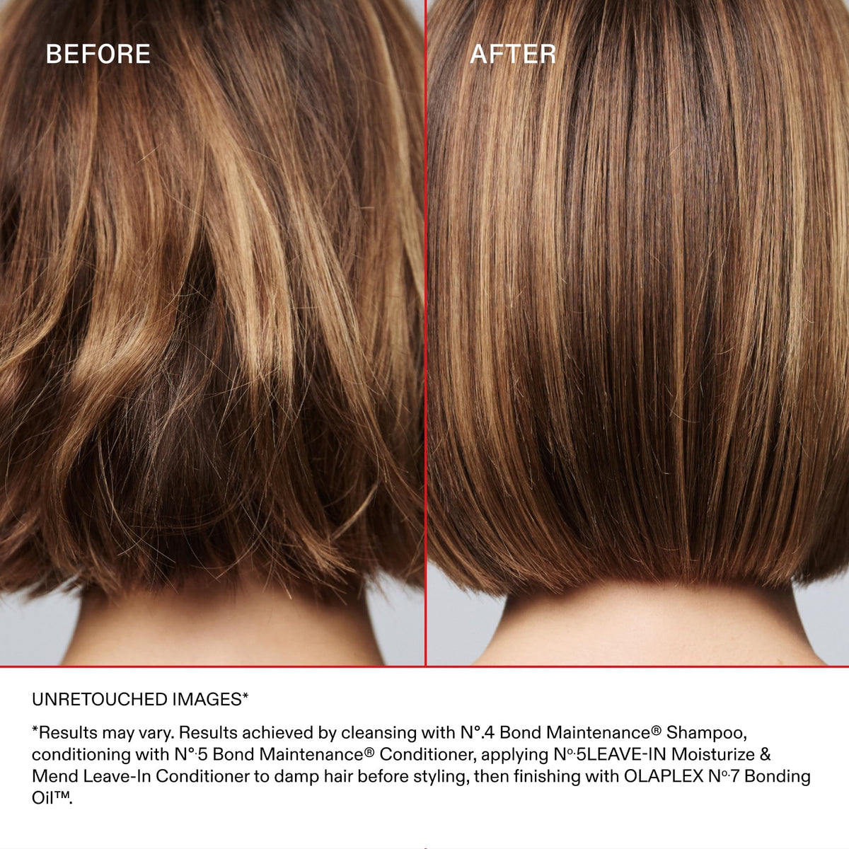 Olaplex Nº.5 results after blow-dry showing smoother, shinier, frizz-controlled hair