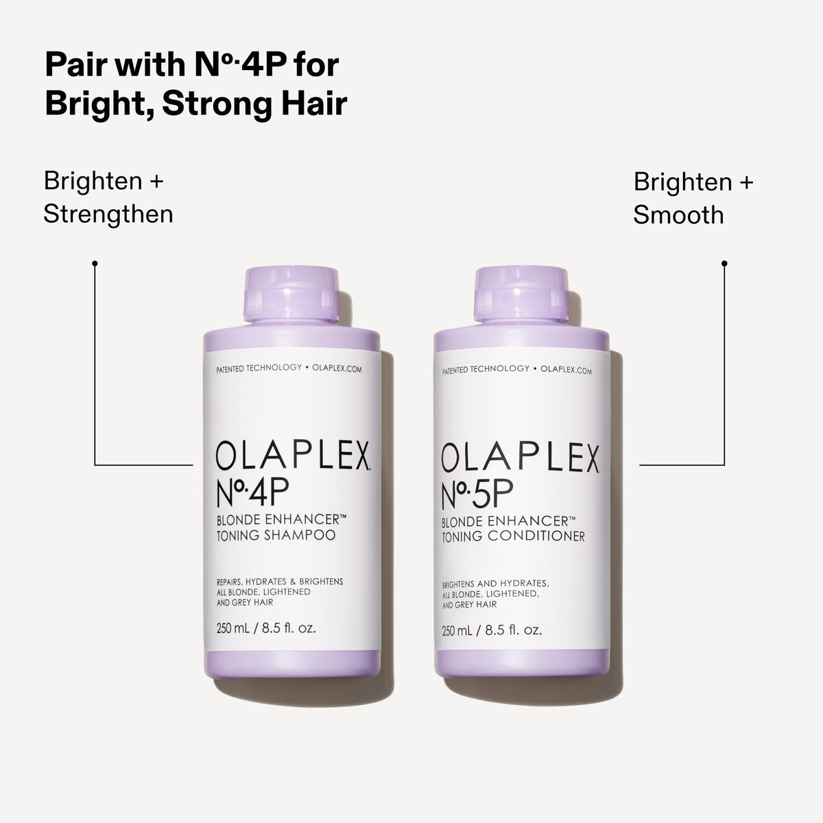 Olaplex Nº.5P before and after on blonde hair showing reduced brassiness