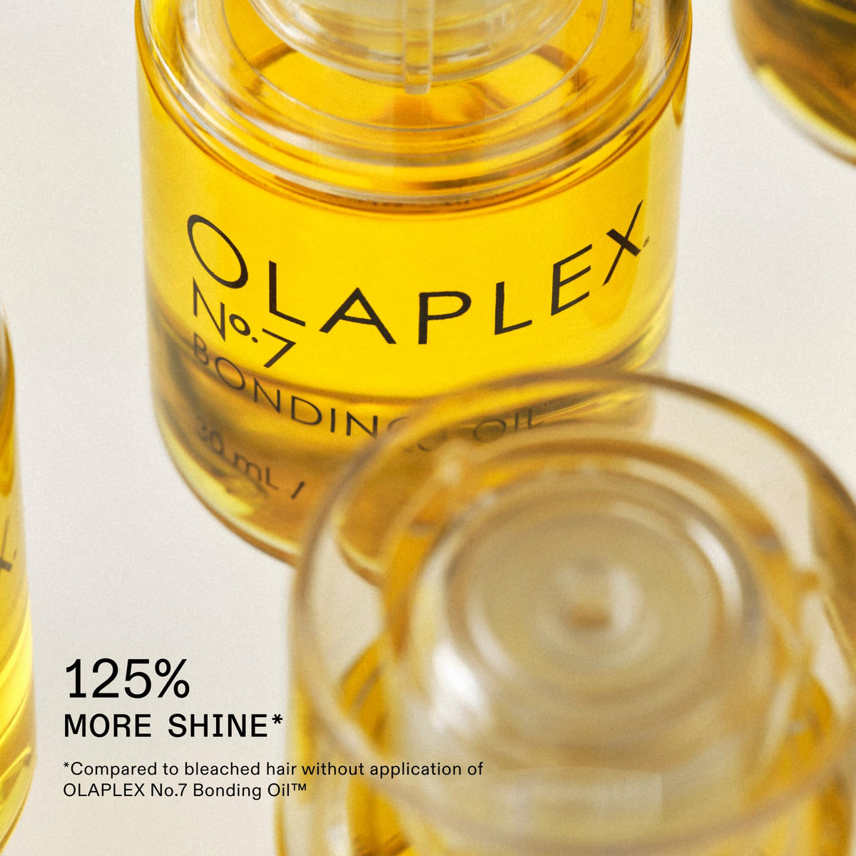 side-by-side hair before and after Olaplex No.7 showing increased shine