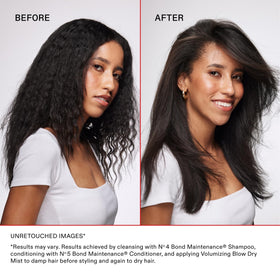 Olaplex being used with round brush for lifted, bouncy blowout result
