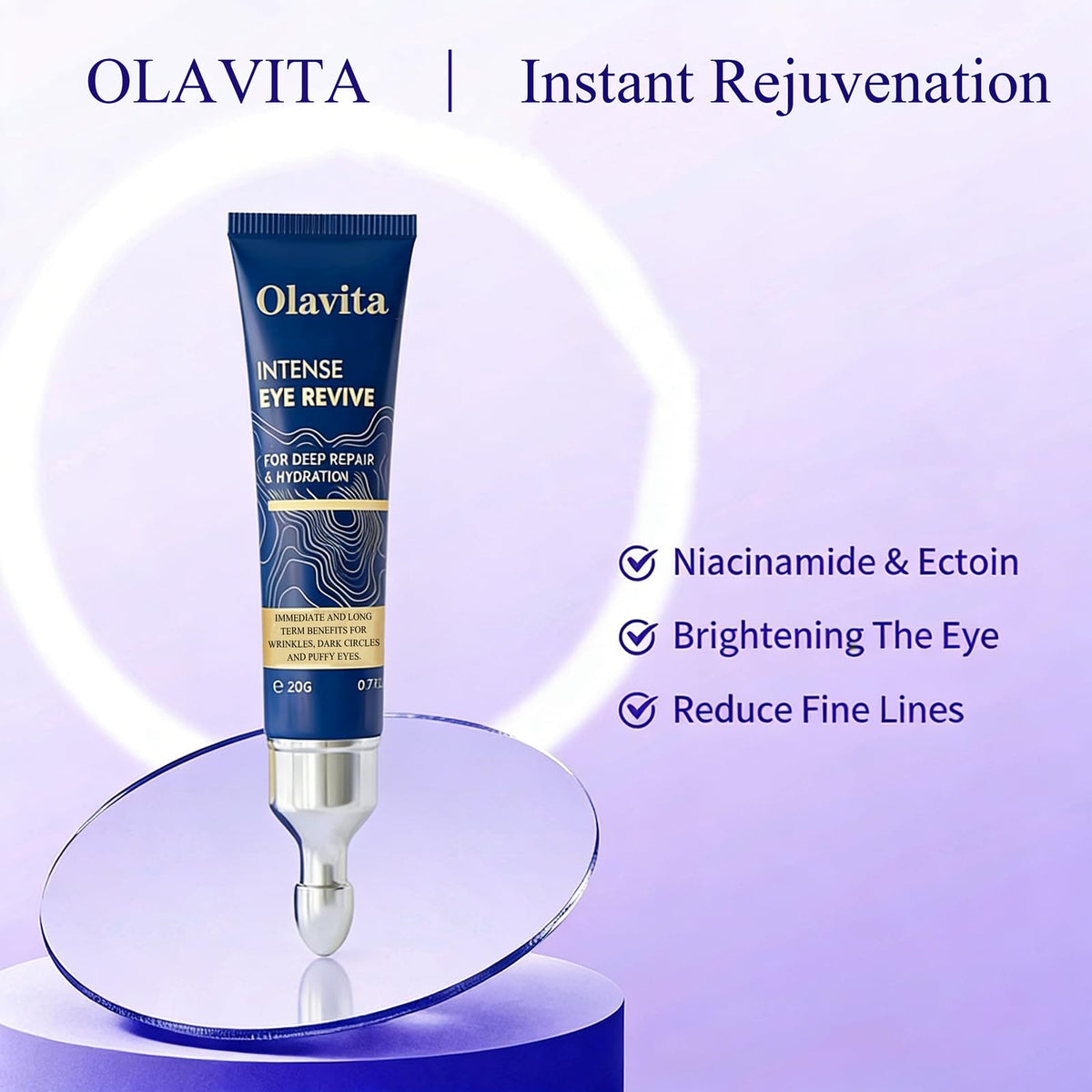 Before and after comparison with Olavita showing brighter under-eye area