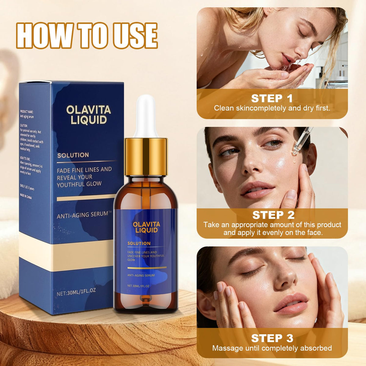 Olavita Liquid on bathroom shelf as part of daily skincare ritual