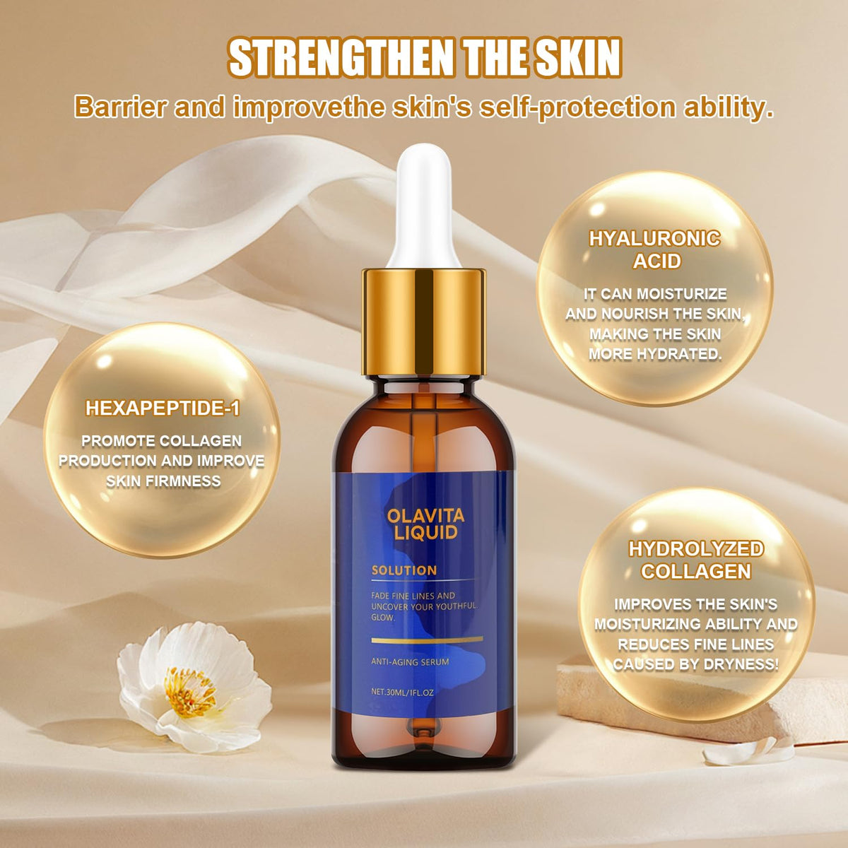 Olavita Liquid smooth serum texture pooling to show lightweight hydration