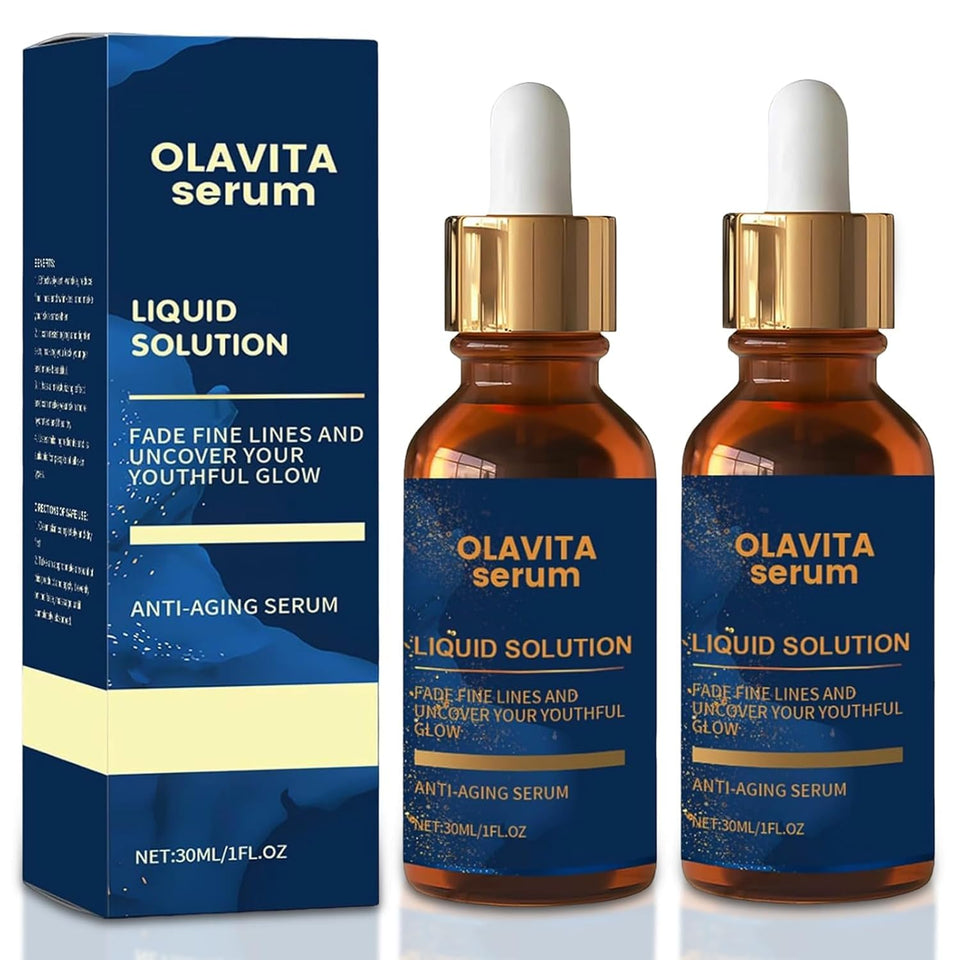 Olavita Serum front packaging showing bottles and clear labeling for daily use