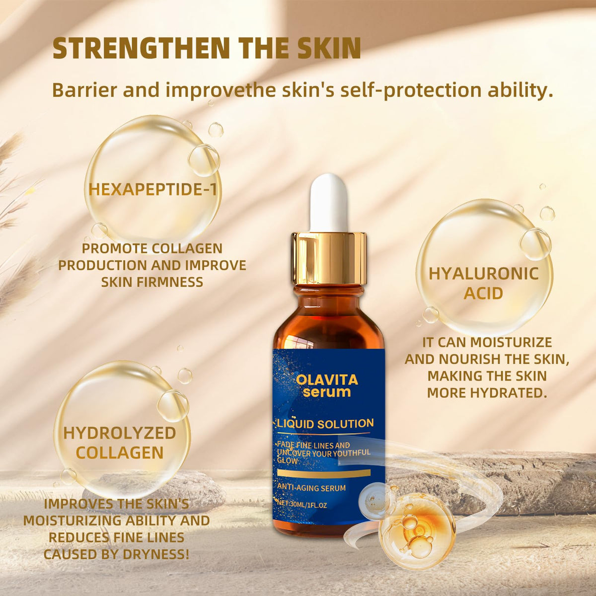 Olavita Serum texture on hand showing lightweight liquid and quick absorption