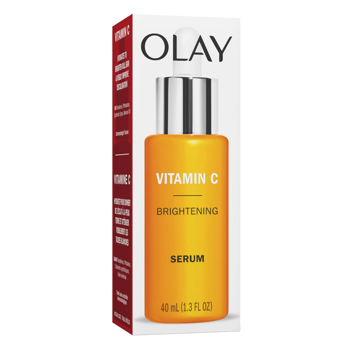 Olay 40 mL bottle held in hand showing true size and travel-friendly convenience