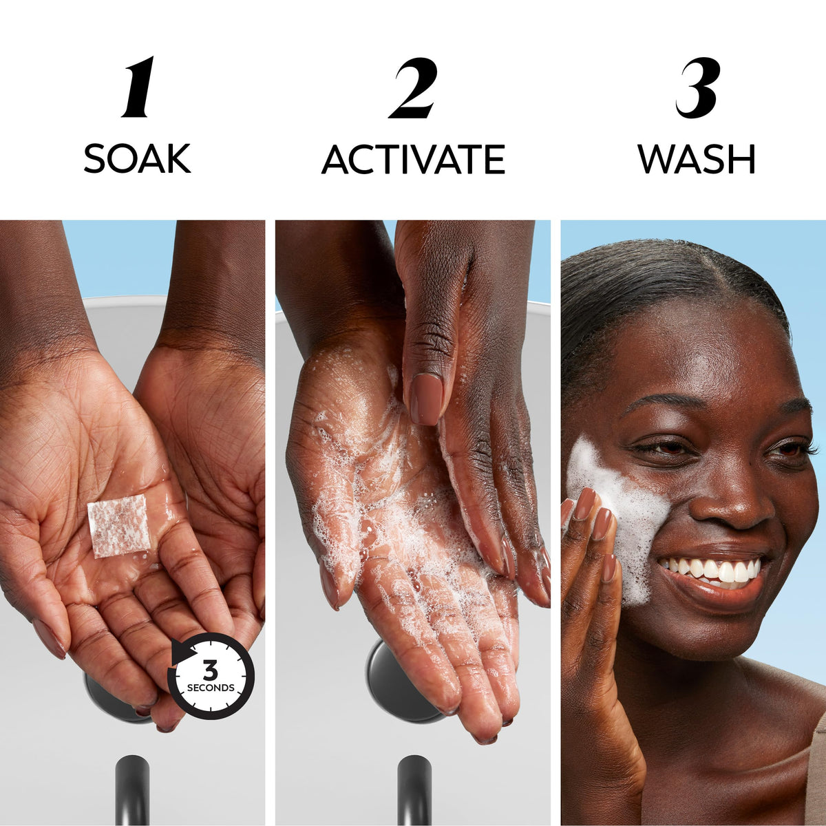 Olay activated lather macro showing creamy foam and efficient cleansing action