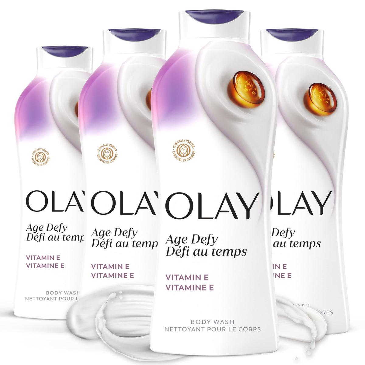 Olay front bottle showing brand and age defy label for hydration benefit