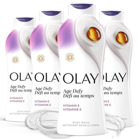 Olay front bottle showing brand and age defy label for hydration benefit