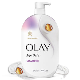 Olay front bottle showing packaging and benefits for moisturized skin