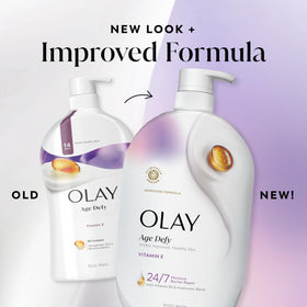 Olay label close-up showing key ingredients and fragrance info