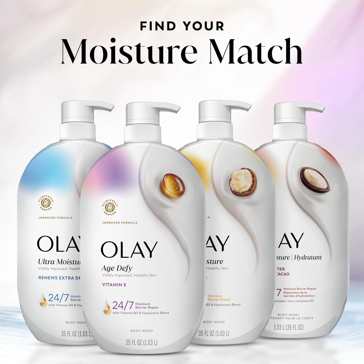 Olay in bathroom lifestyle scene suggesting daily self-care routine