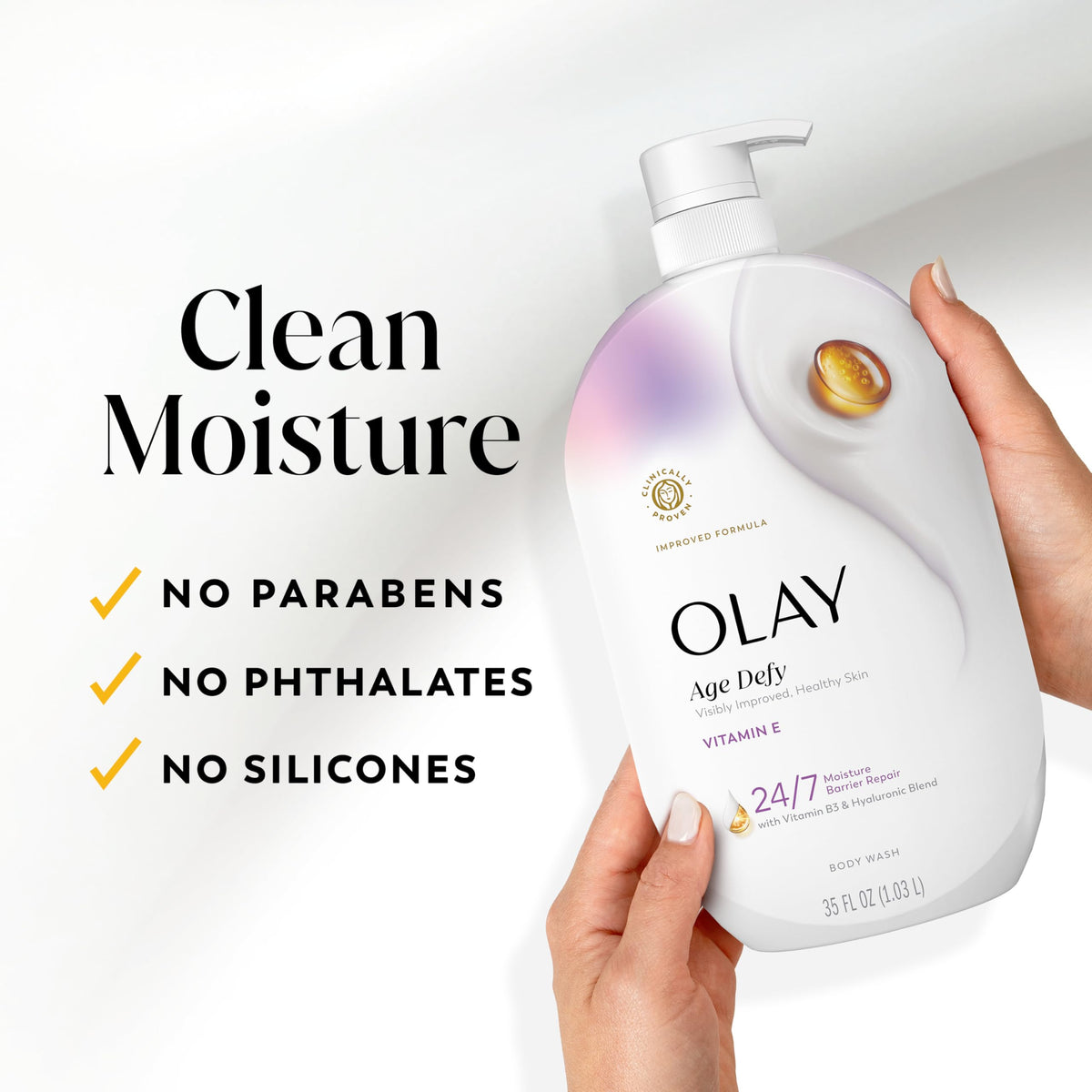 Olay 35 fl oz next to everyday items for size and value comparison